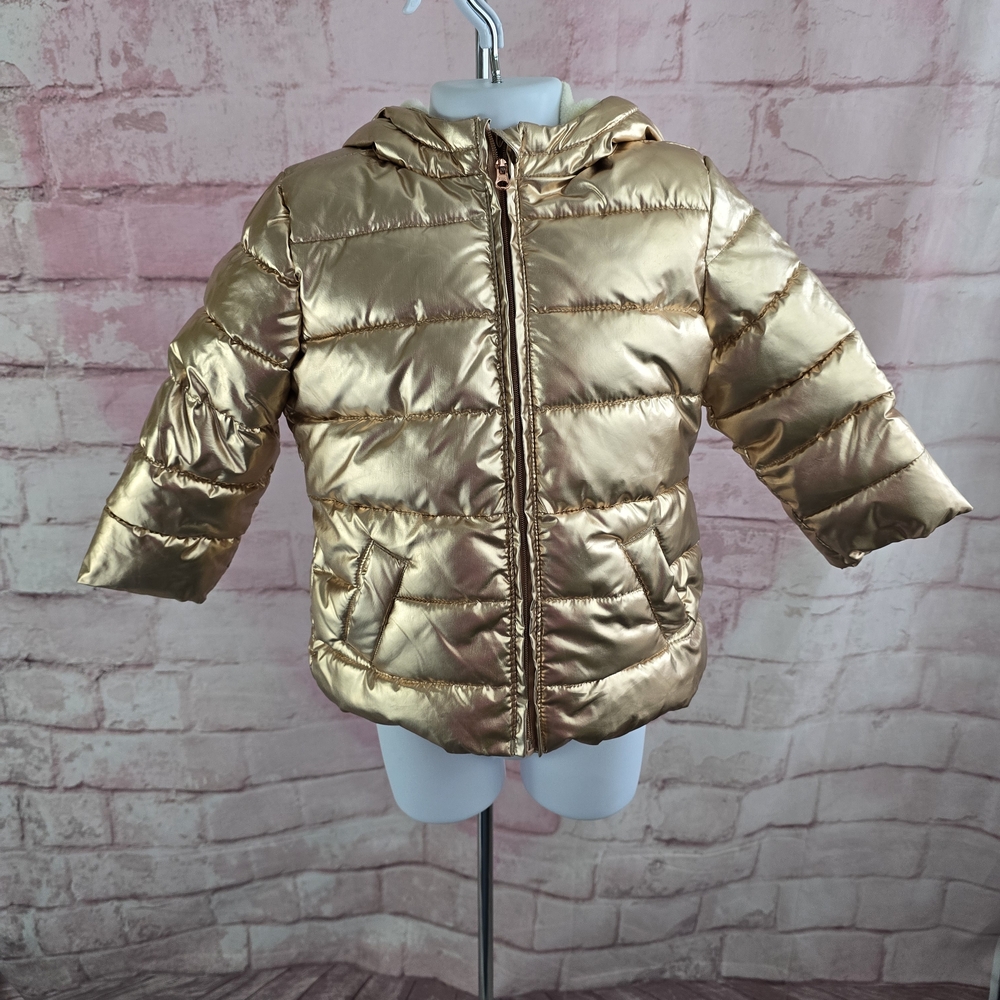 Gymboree Metallic Rose Gold Hooded Puffer Coat Sz 2T